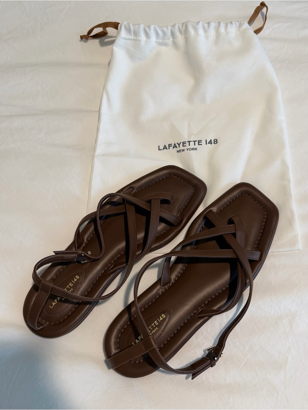 Lafayette 148 New York Chocolate Brown Strappy Leather Sandals
